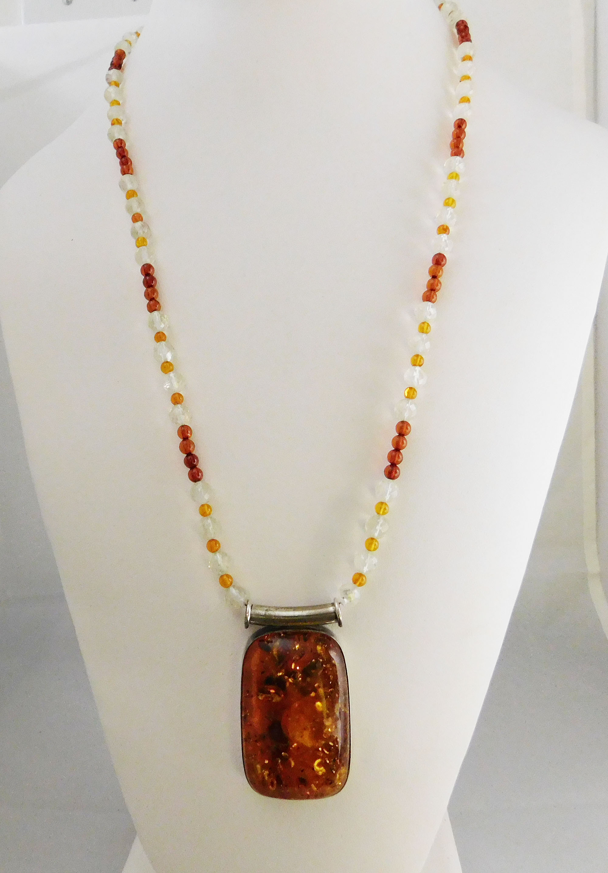 Necklace, Amber & quartz