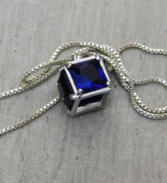 Chain Pendant, blue crystal cube