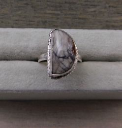 Ring, Crazy Lace Agate, half moon