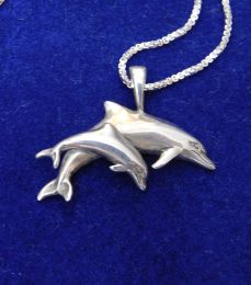 Chain Pendant, Dolphins, sterling silver