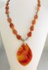 Necklace, fire agate & sterling silver