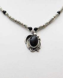 Necklace, onyx & sterling silver