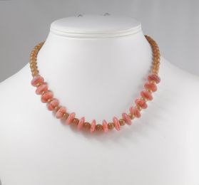 Necklace, Rhodochrosite and Czech beads Brown & Pink