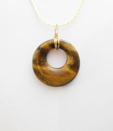 Chain Pendant, Tigers Eye donut wire wrapped