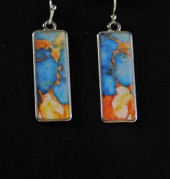 Earrings, Turquoise Drop, sterling silver, rectangle